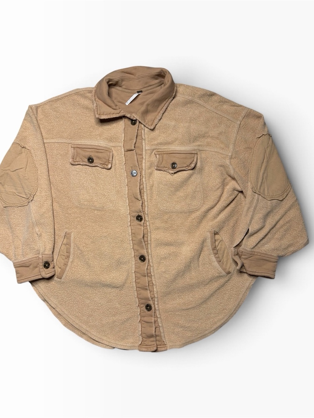 Free People Ruby Shirt Jacket Shacket Fleece Oversized XS Brown Tan